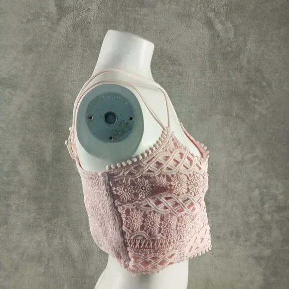 NWT FRANCESCA Mi Ami Bralette Lace Smocked M(8-10) Pink Stra Cross Back - Picture 6 of 12